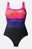 Multicolor gradient one-piece swimsuit with a scoop neckline