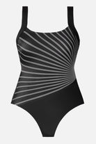 Black and white radial pattern one-piece swimsuit
