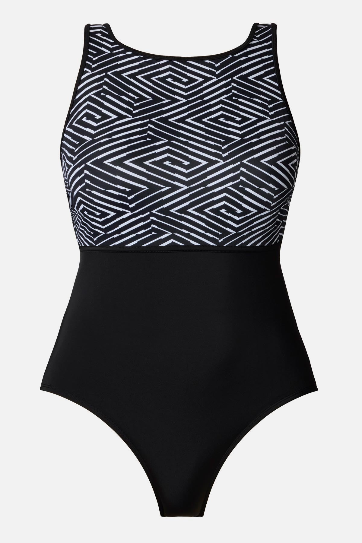Black and white abstract pattern one-piece swimsuit