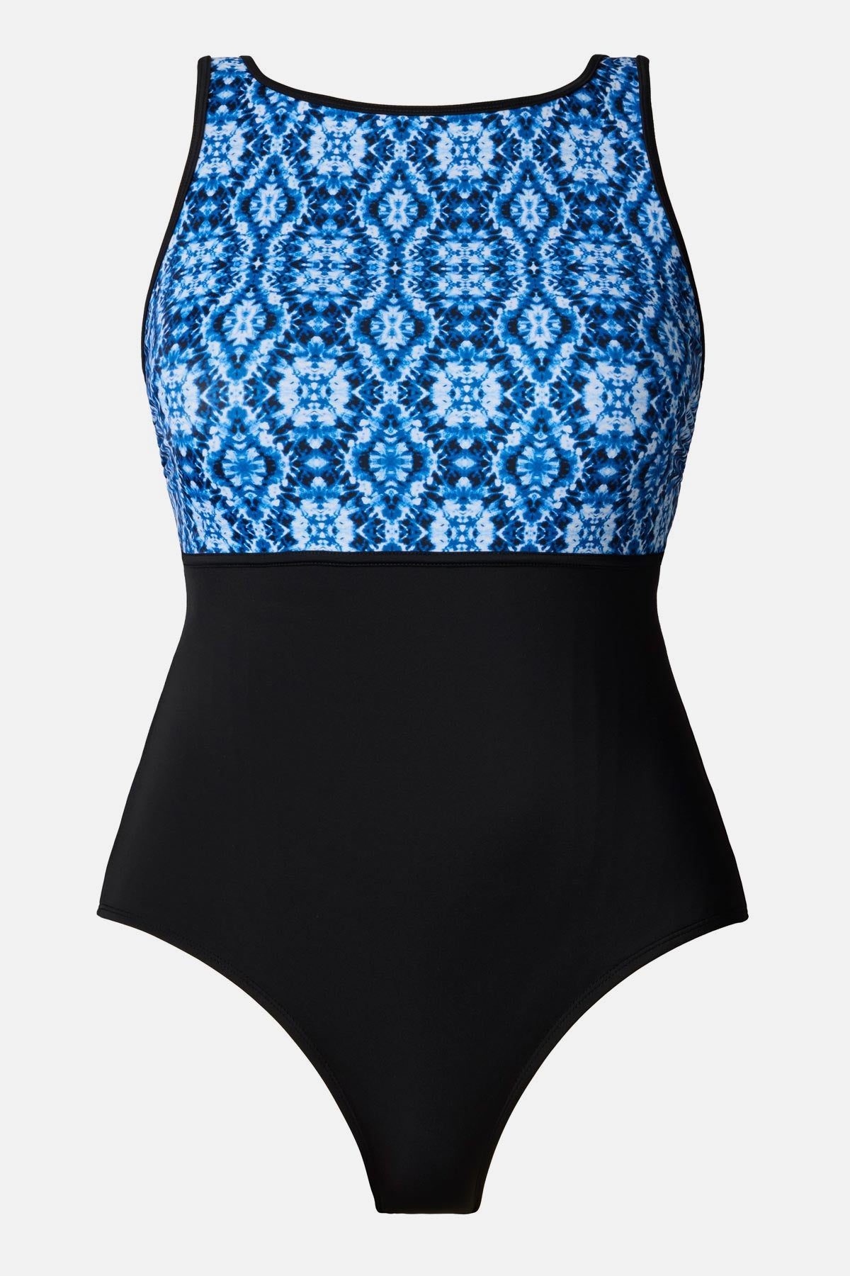 Blue tile printed one-piece swimsuit