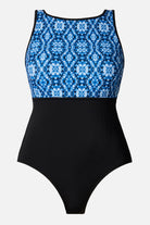 Blue tile printed one-piece swimsuit