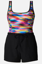 Rainbow tie dye one-piece swim romper