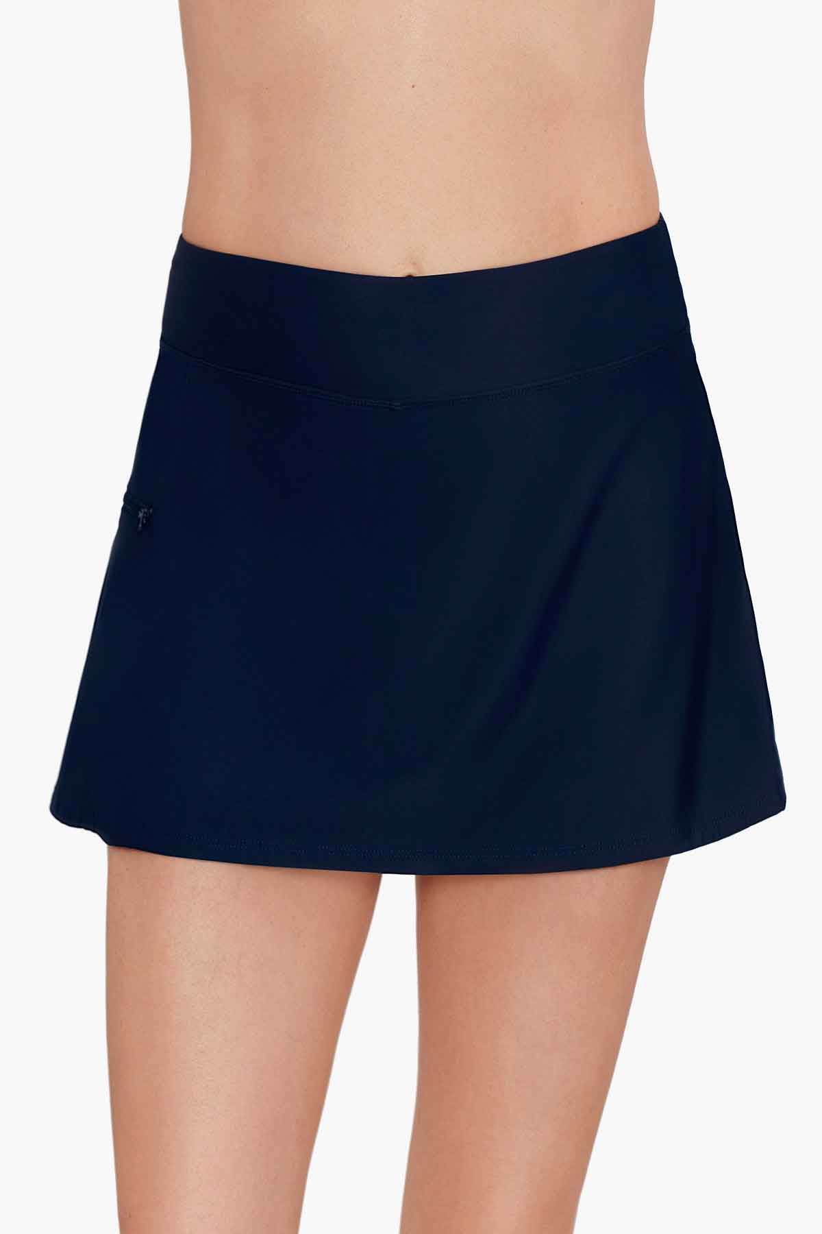 Front view of navy-blue swim skort