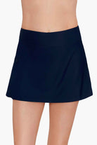 Front view of navy-blue swim skort