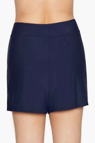Back view of navy-blue swim shorts