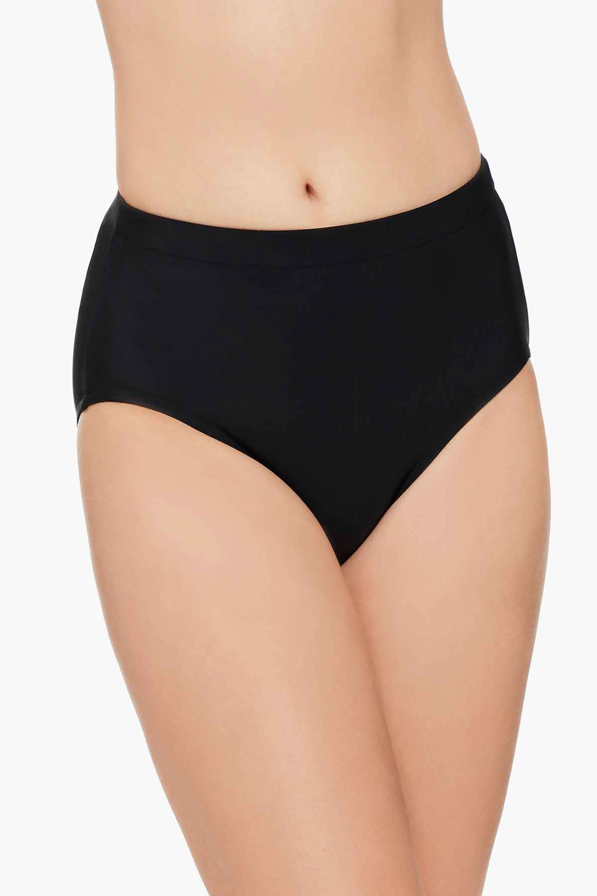 Front view of black swim bottoms