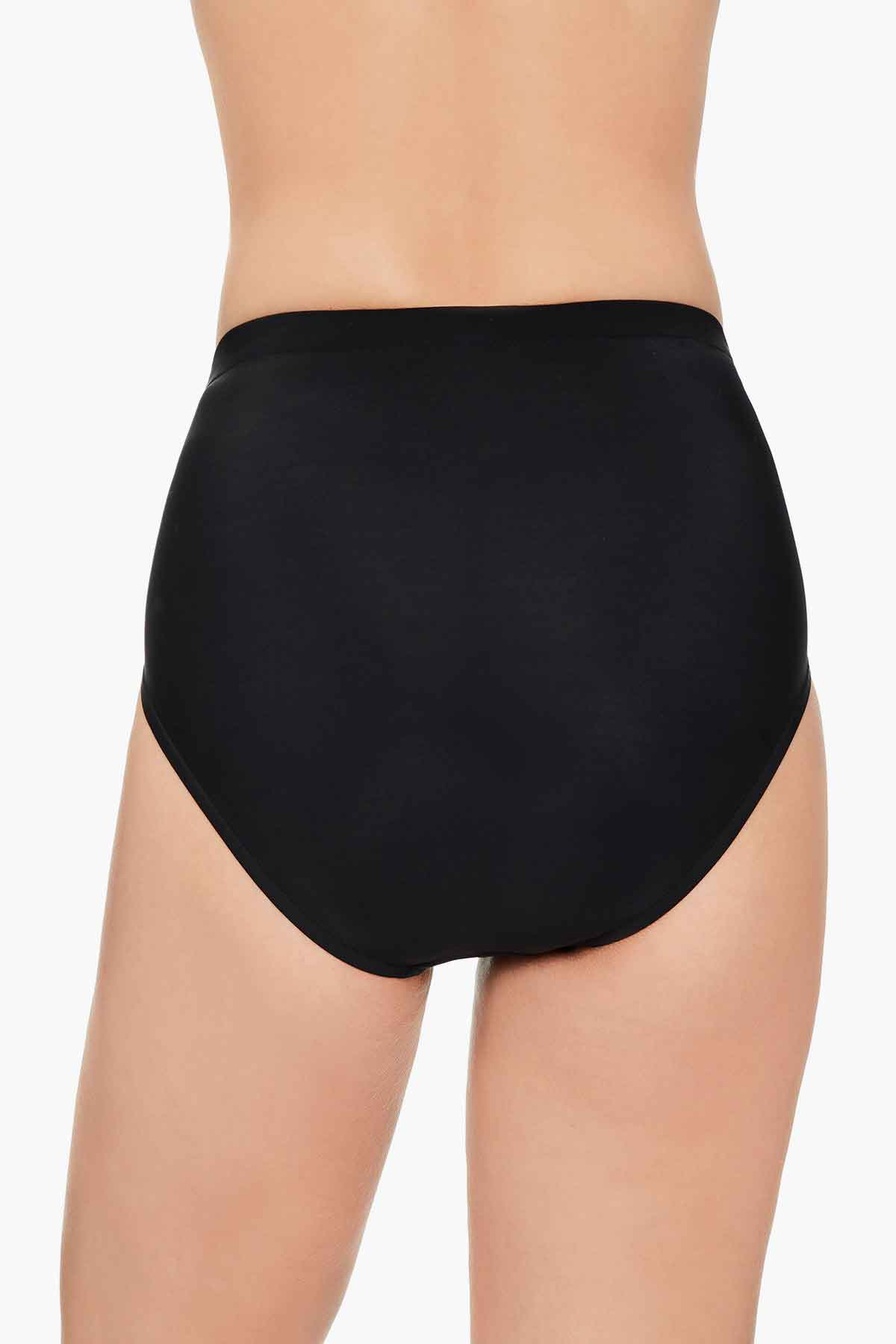 Back view of black swim bottoms