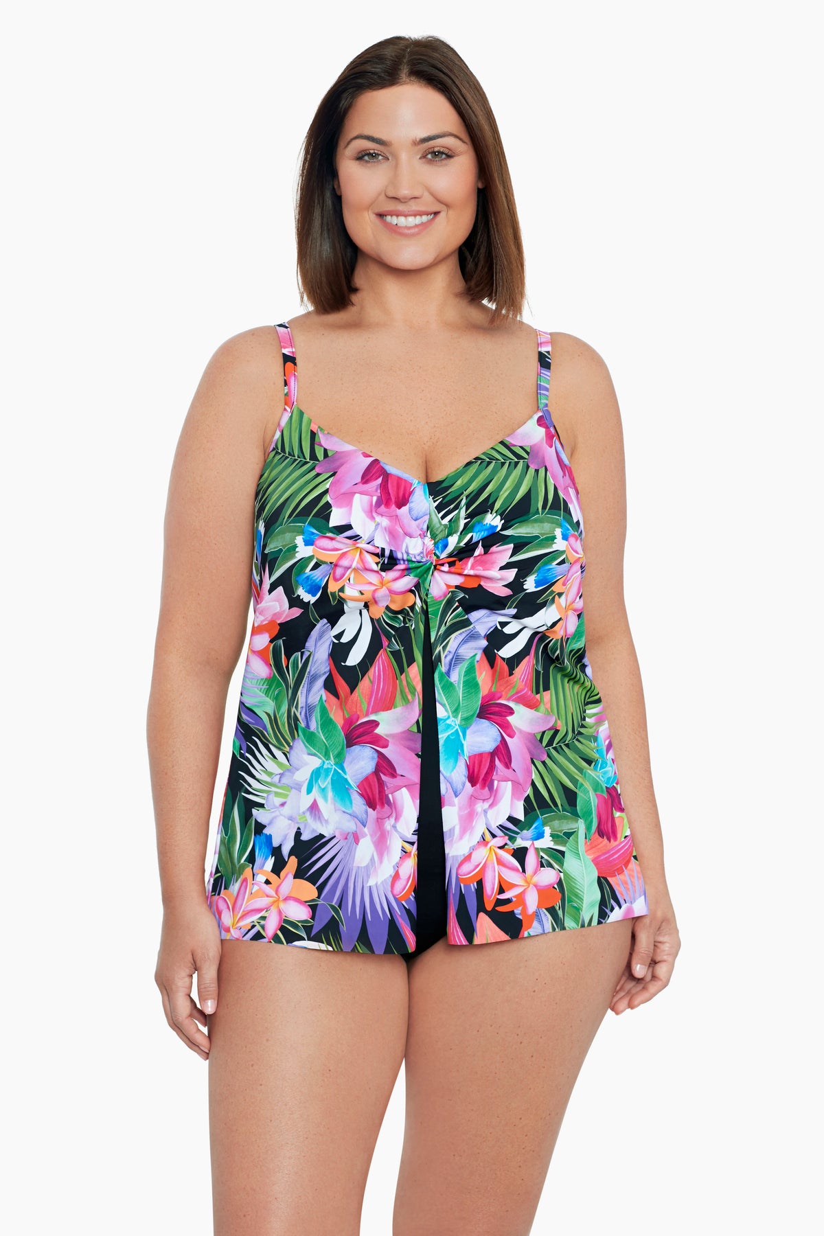 Shapesolver Plus Size Knotted Flyaway Fauxkini One Piece Swimsuit