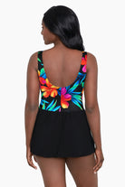 Back view of Mock Surplice Swim Dress in Cayenne
