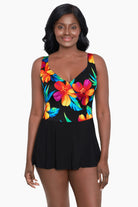 Mock Surplice Swim Dress in Cayenne