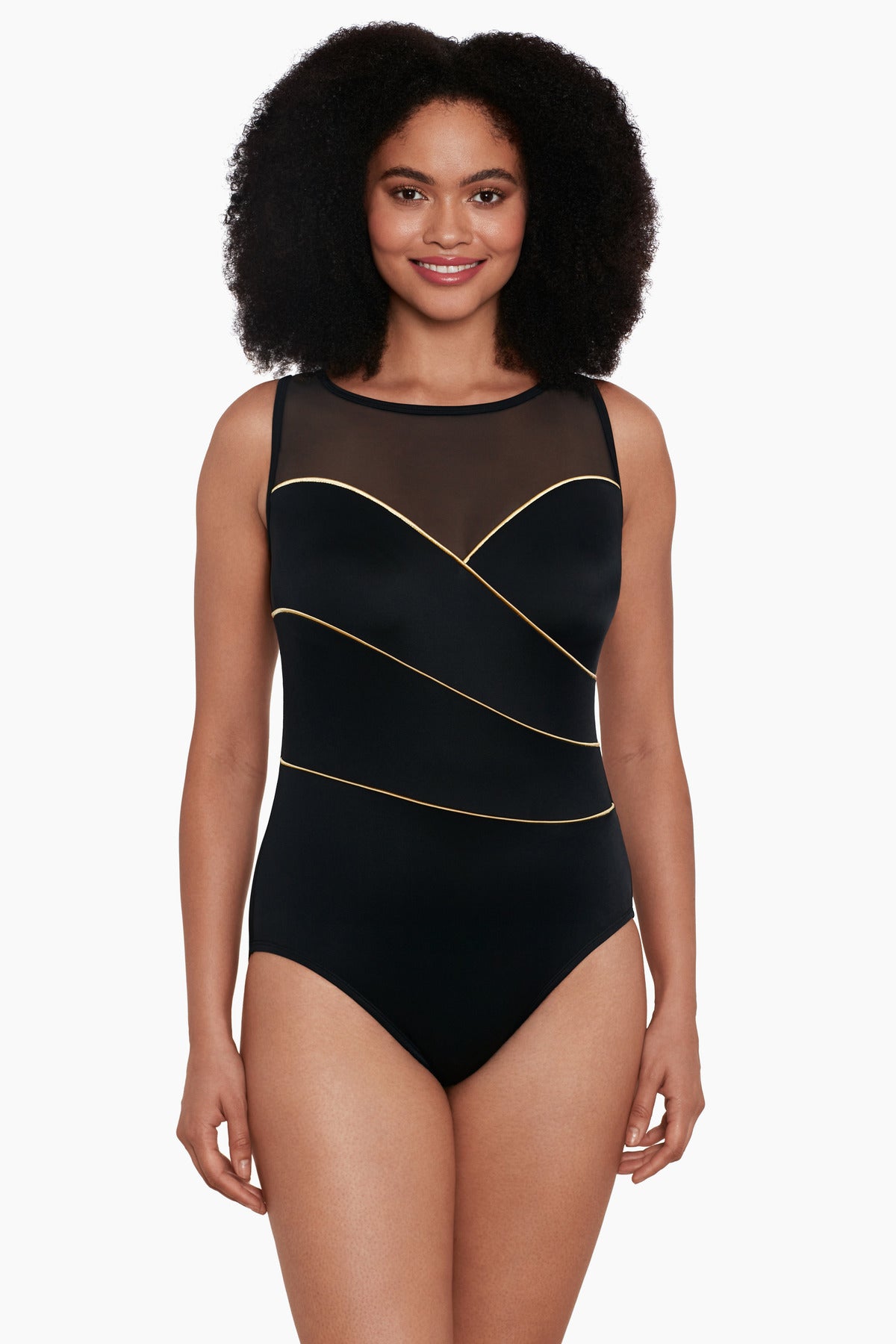 Longitude Mesh Highneck Long Torso One Piece Swimsuit Longitude Swim