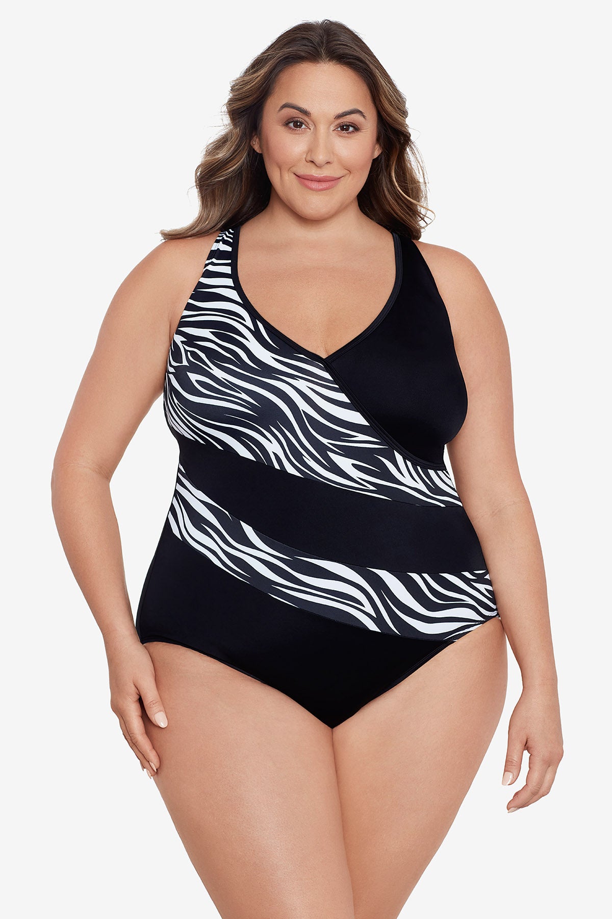 Faux Surplice Tank One-Piece in Animal Instinct